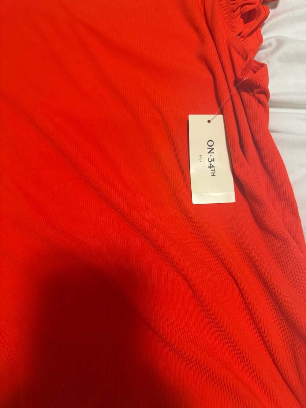 ON.34TH Plus Size 3X Red Ribbed Ruffle Sleeve Top - Picture 3 of 4